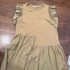 English Factory Tan Kids Dress with Ruffled Sleeves